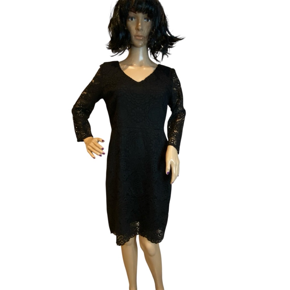 Ann Taylor LOFT Lace Overlay Sheath Multi-Occasion Above Knee Black Dress 4 EUC